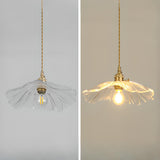 Vintage Brass Green Floral Glass Pendant Light Image - 6
