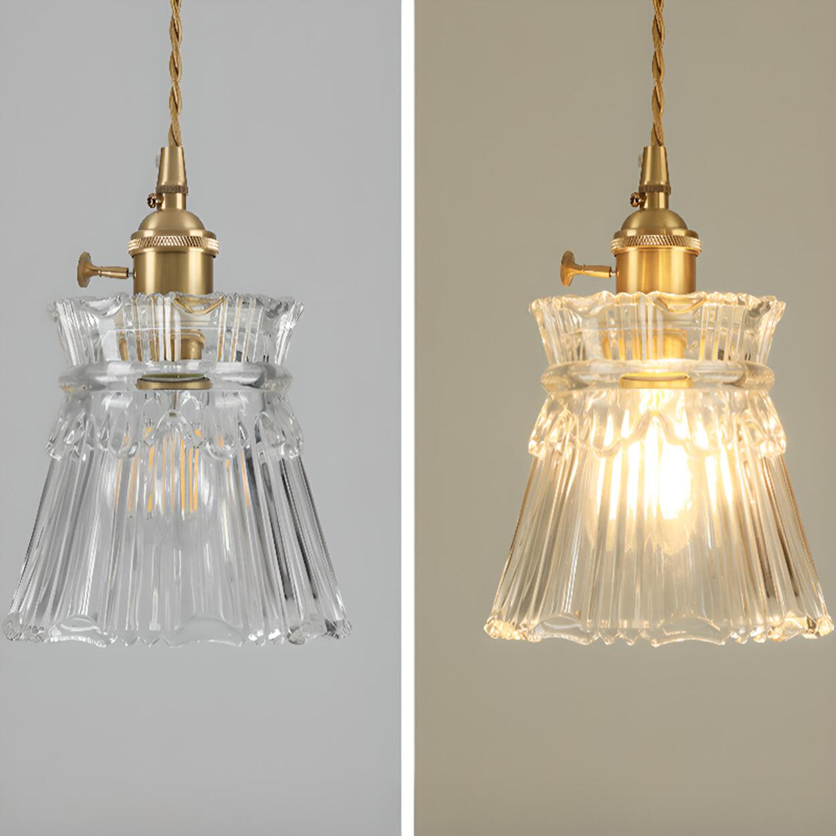 Vintage Brass Green Floral Glass Pendant Light Image - 7