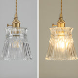 Vintage Brass Green Floral Glass Pendant Light Image - 7