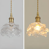 Vintage Brass Green Floral Glass Pendant Light Image - 8