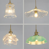 Vintage Brass Green Floral Glass Pendant Light Image - 9