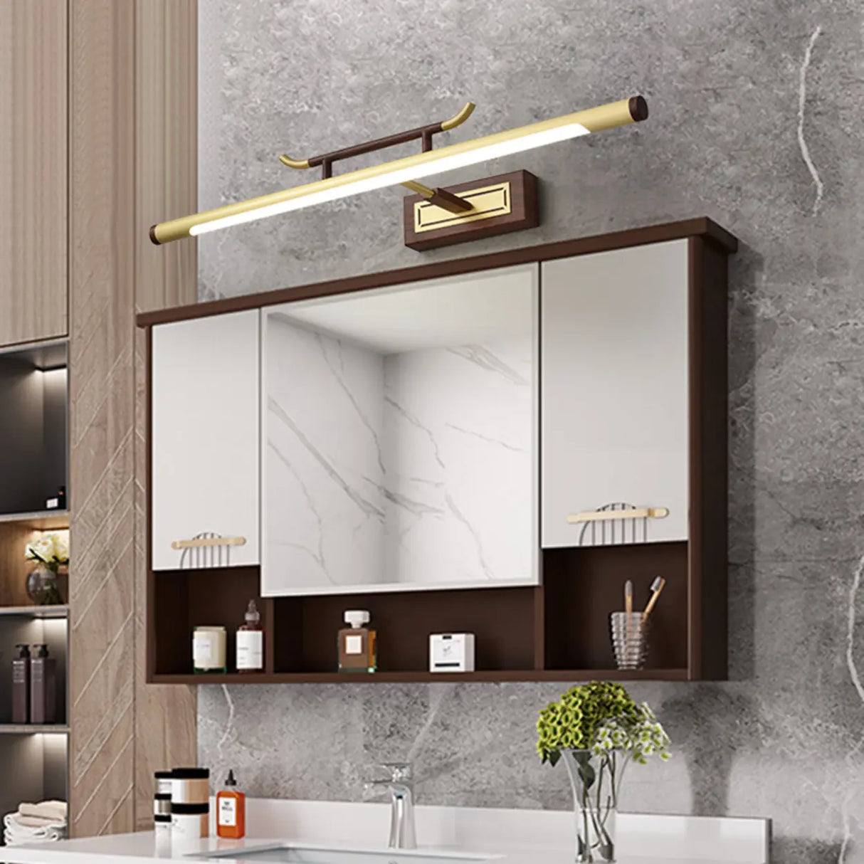 Vintage Brass Linear LED Metal Mirror Vanity Sconce Image - 2
