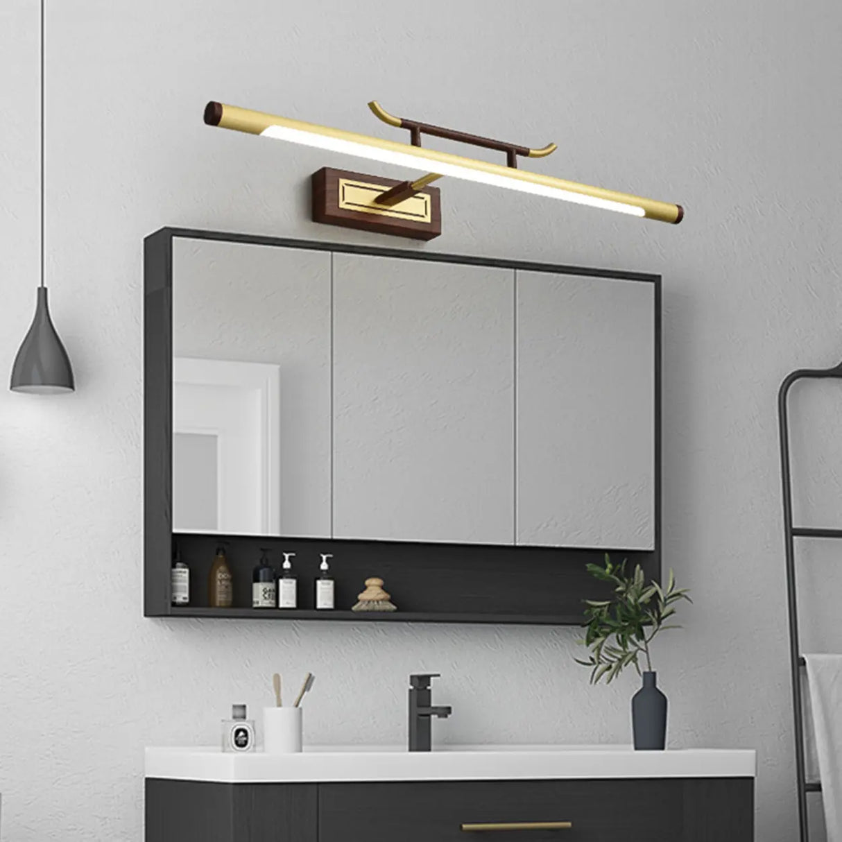 Vintage Brass Linear LED Metal Mirror Vanity Sconce Image - 4