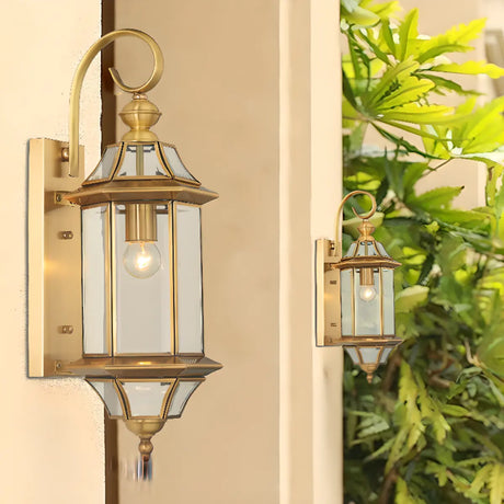 Vintage Brass Outdoor Waterproof Wall Lantern Light Image - 1
