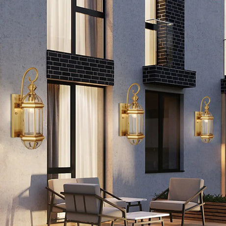 Vintage Brass Outdoor Waterproof Wall Lantern Light Image - 2
