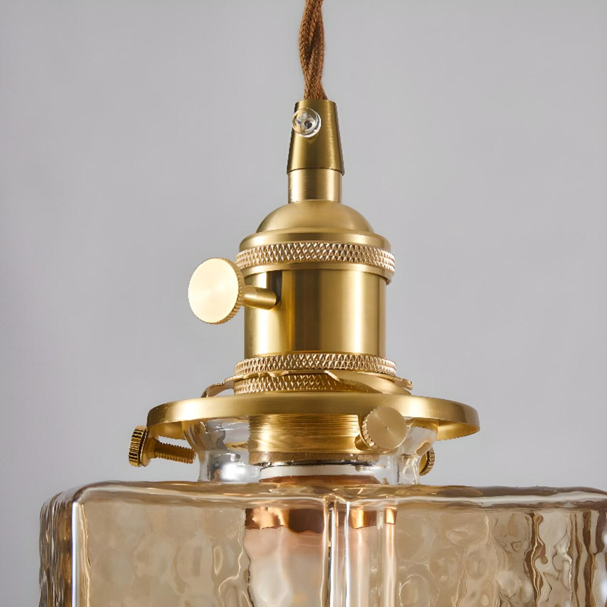 Vintage Brass Textured Glass Geometric Pendant Light Image - 13