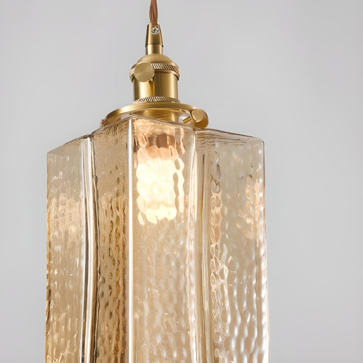Vintage Brass Textured Glass Geometric Pendant Light Image - 14