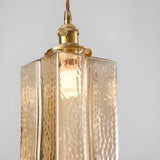 Vintage Brass Textured Glass Geometric Pendant Light Image - 14