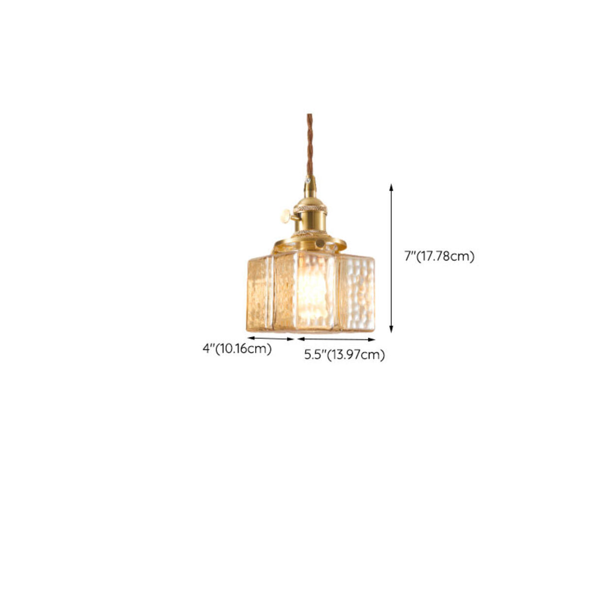 Vintage Brass Textured Glass Geometric Pendant Light 