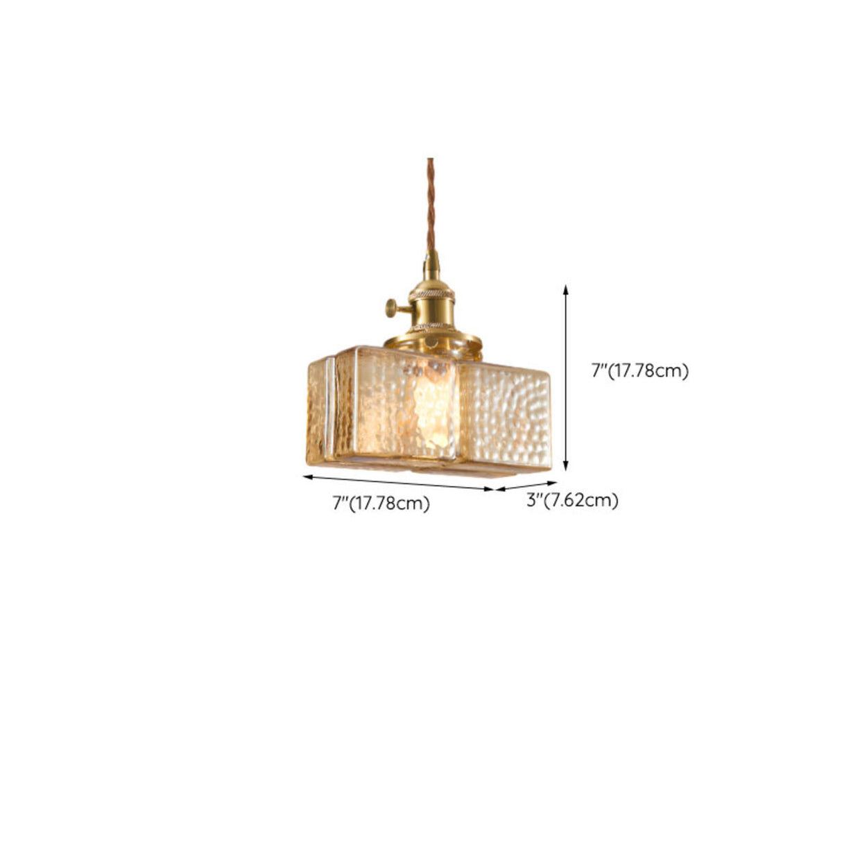 Vintage Brass Textured Glass Geometric Pendant Light Image - 16
