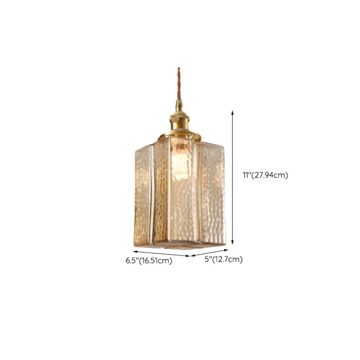 Vintage Brass Textured Glass Geometric Pendant Light Image - 17
