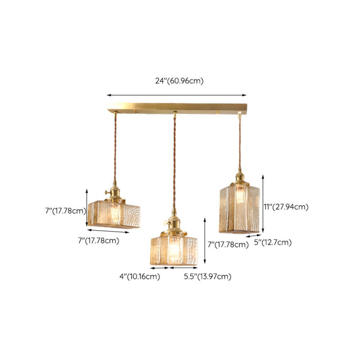 Vintage Brass Textured Glass Geometric Pendant Light Image - 19