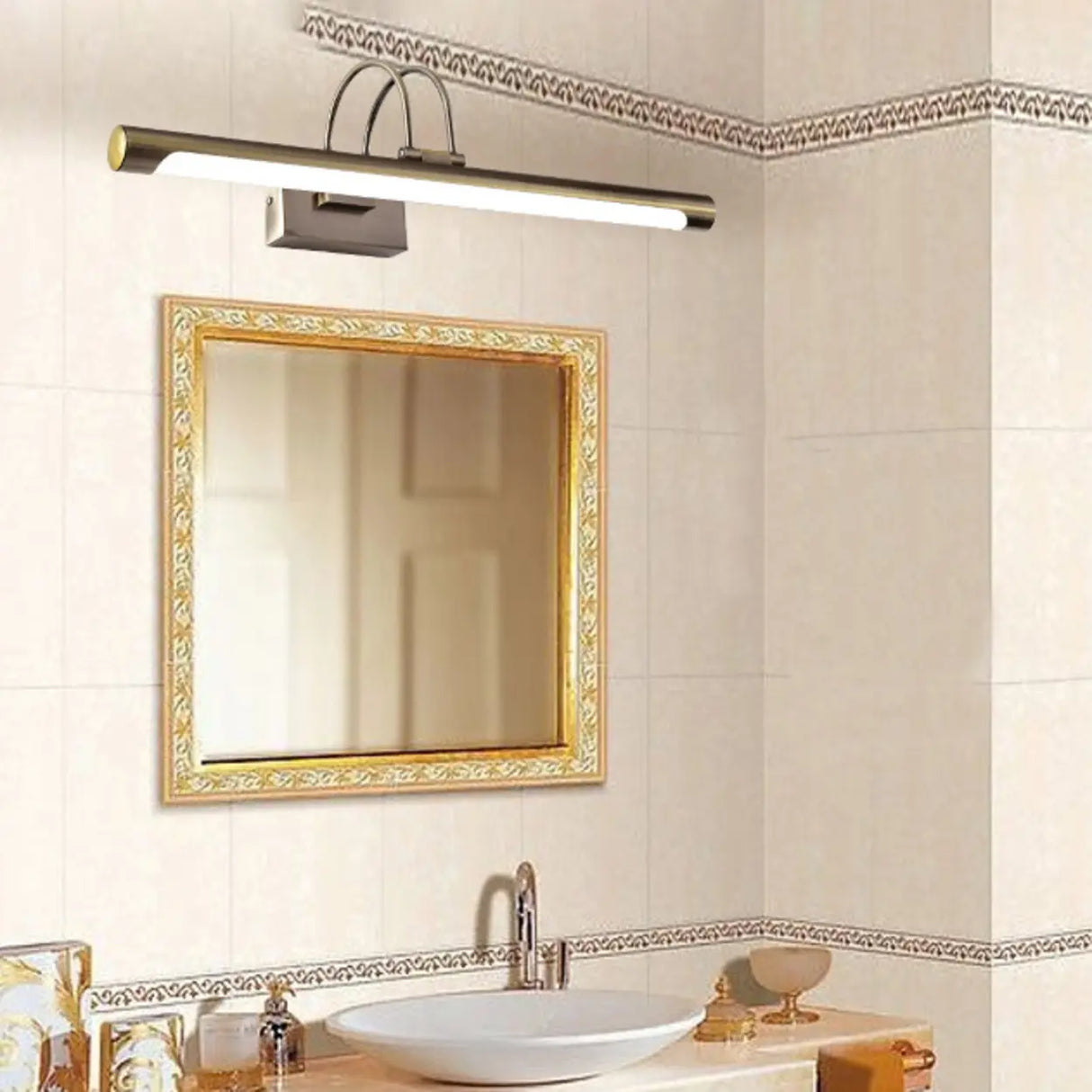 Vintage Brass Wall Mount Cylinder Vanity Mirror Light Image - 3