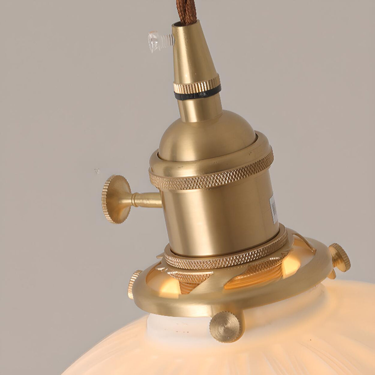 Vintage Brass White Ceramic Dome Pendant Light Image - 12
