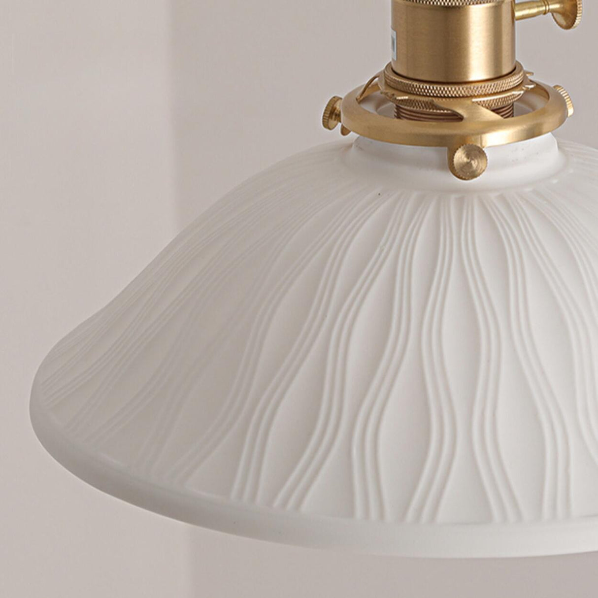 Vintage Brass White Ceramic Dome Pendant Light Image - 13