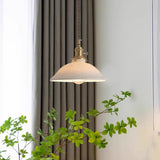 Vintage Brass White Ceramic Dome Pendant Light Image - 16