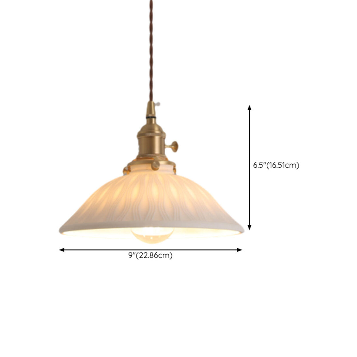 Vintage Brass White Ceramic Dome Pendant Light 