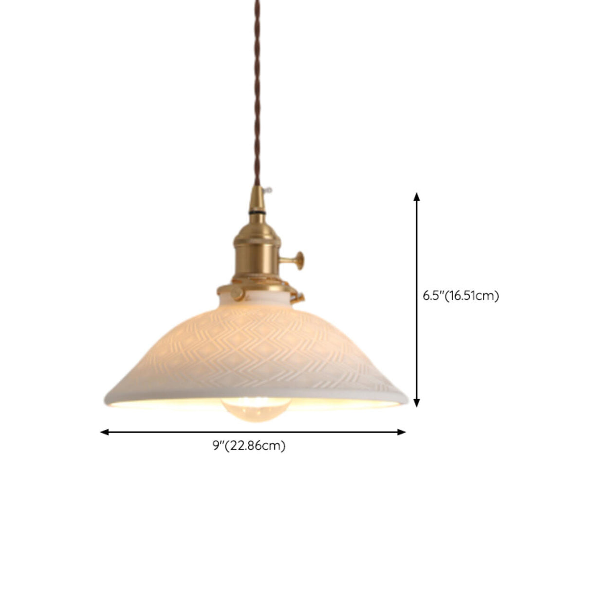Vintage Brass White Ceramic Dome Pendant Light Image - 18