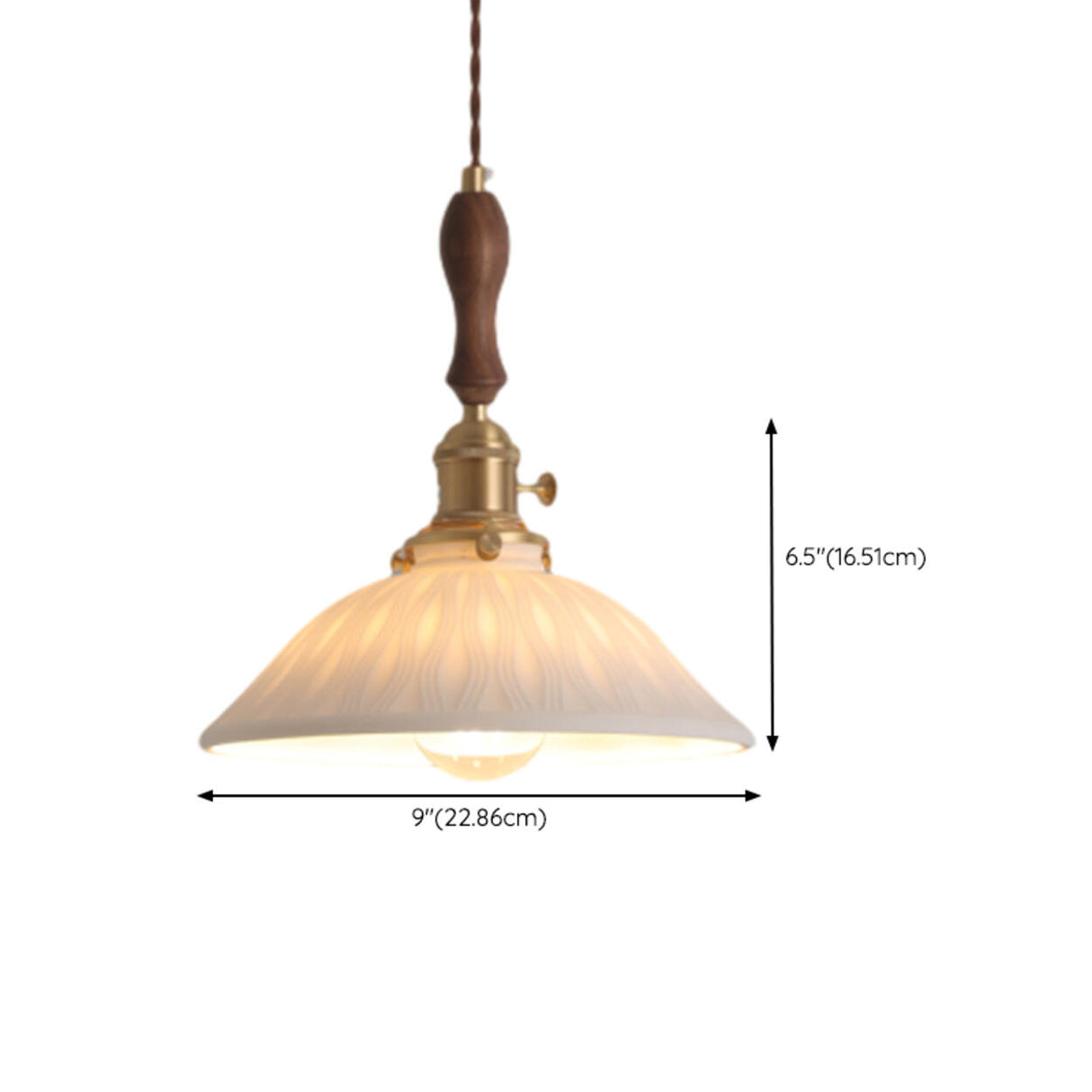 Vintage Brass White Ceramic Dome Pendant Light Image - 19