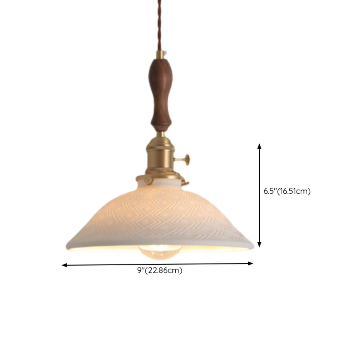 Vintage Brass White Ceramic Dome Pendant Light Image - 20