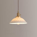 Vintage Brass White Ceramic Dome Pendant Light Image - 3