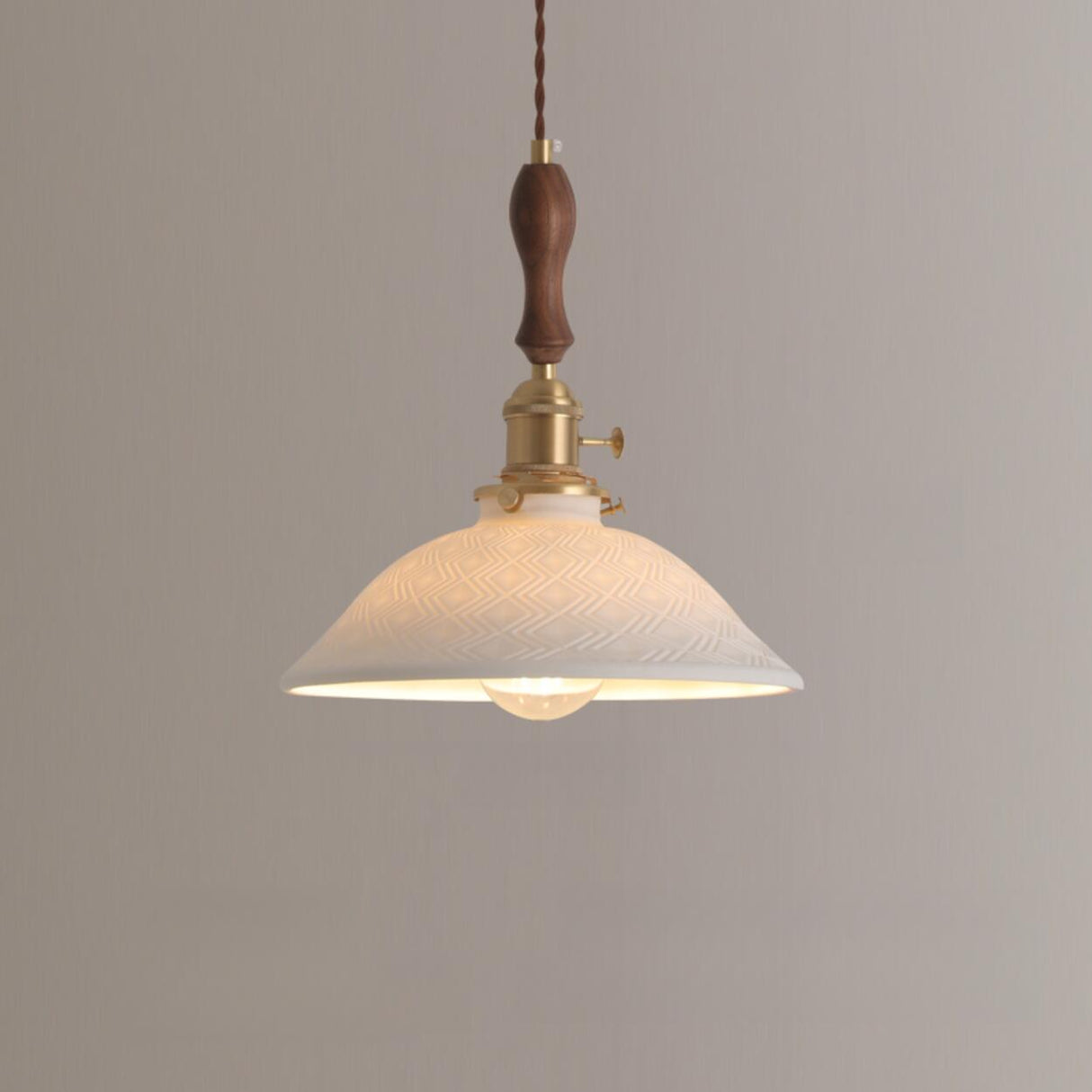 Vintage Brass White Ceramic Dome Pendant Light Image - 5