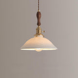 Vintage Brass White Ceramic Dome Pendant Light Image - 5