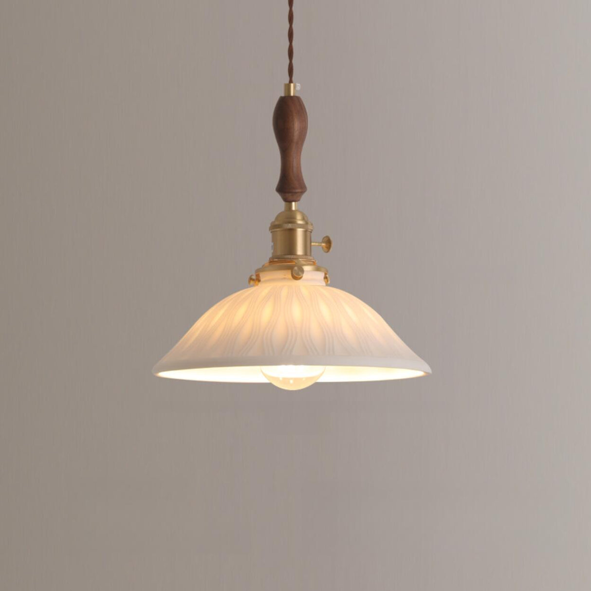 Vintage Brass White Ceramic Dome Pendant Light Image - 7