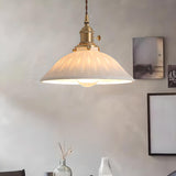 Vintage Brass White Ceramic Dome Pendant Light Image - 8