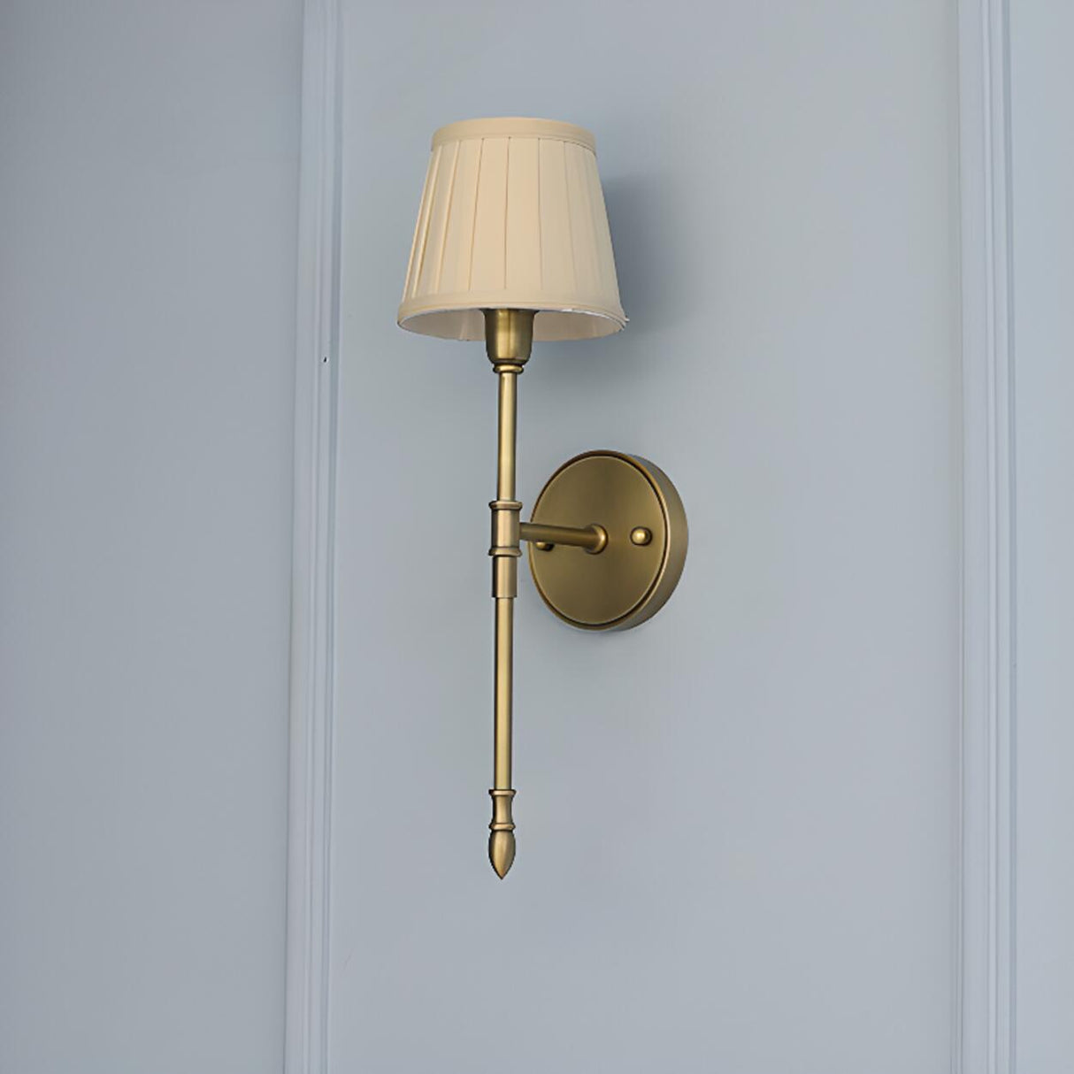 Vintage Brass White Pleated Shade Wall Sconce  Image - 7