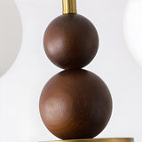 Vintage Brass Wood White Glass Globe 8-Light Chandelier Image - 12