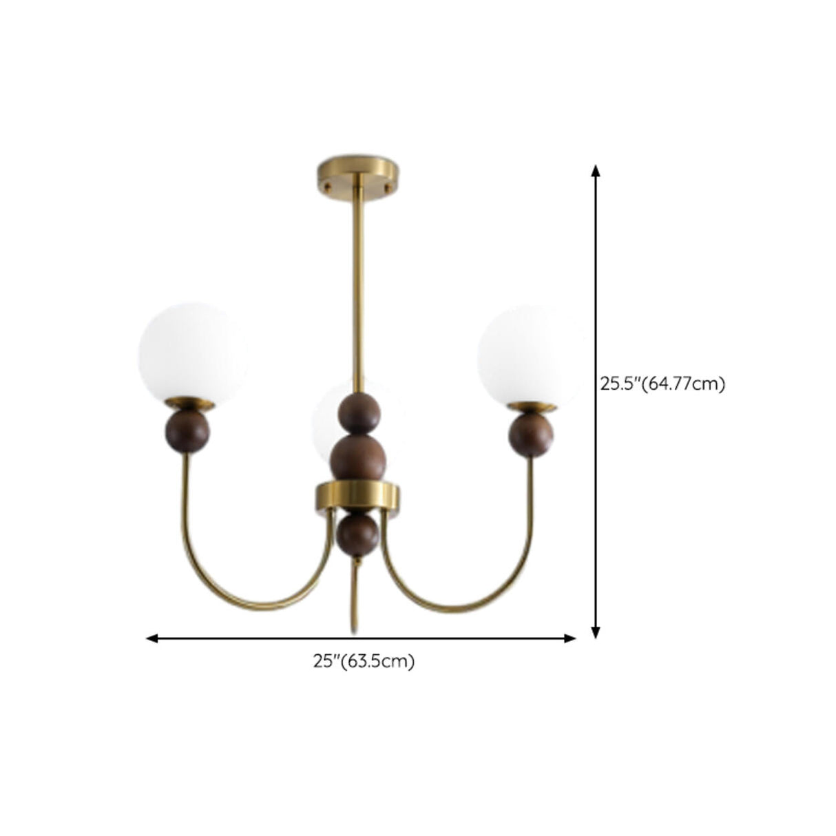 Vintage Brass Wood White Glass Globe 8-Light Chandelier 