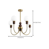 Vintage Brass Wood White Glass Globe 8-Light Chandelier Image - 16