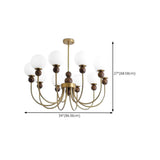 Vintage Brass Wood White Glass Globe 8-Light Chandelier Image - 18