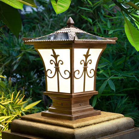 Vintage Bronze Carved Lantern Metal Garden Outdoor Lamp Image - 1