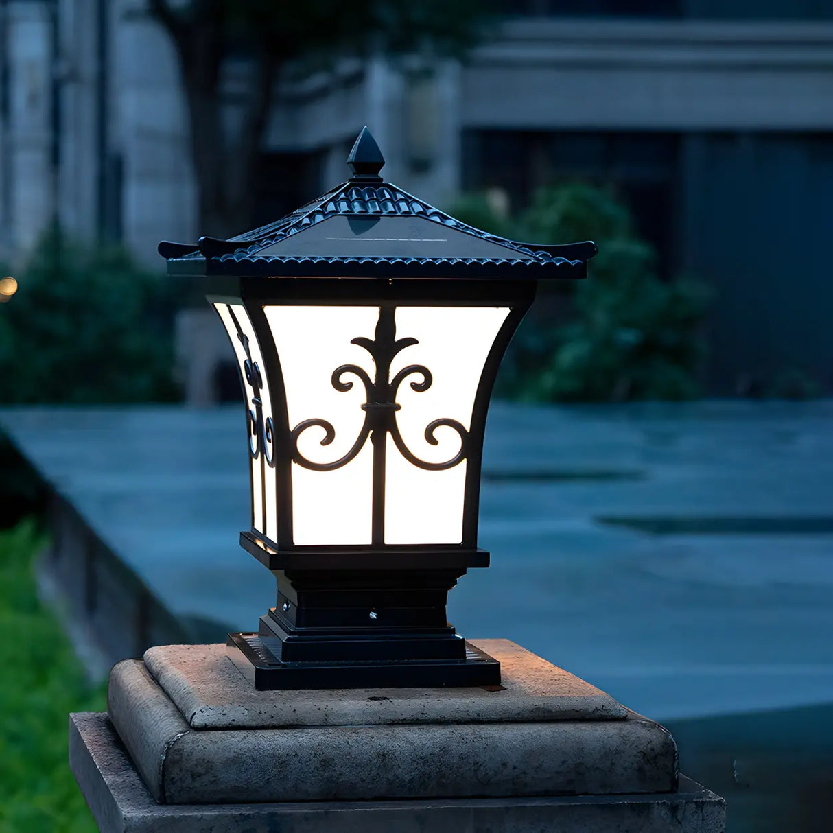 Vintage Bronze Carved Lantern Metal Garden Outdoor Lamp Image - 11