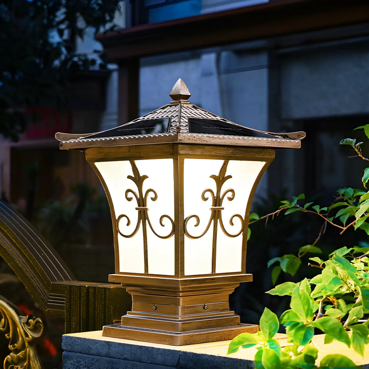 Vintage Bronze Carved Lantern Metal Garden Outdoor Lamp Image - 12