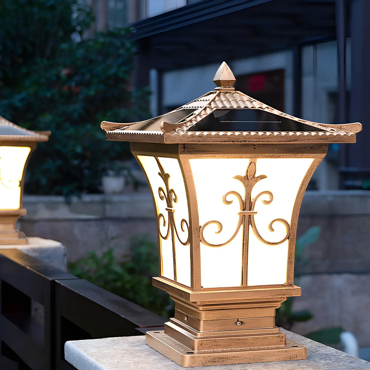 Vintage Bronze Carved Lantern Metal Garden Outdoor Lamp Image - 2