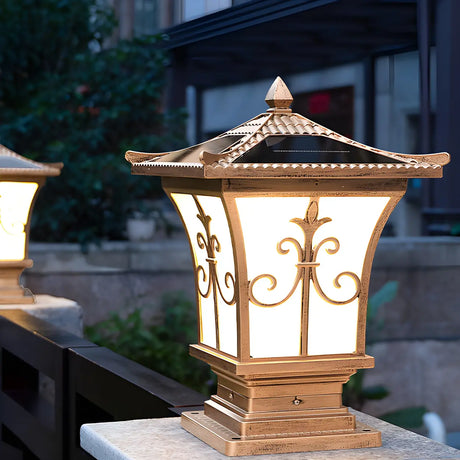 Vintage Bronze Carved Lantern Metal Garden Outdoor Lamp Image - 2