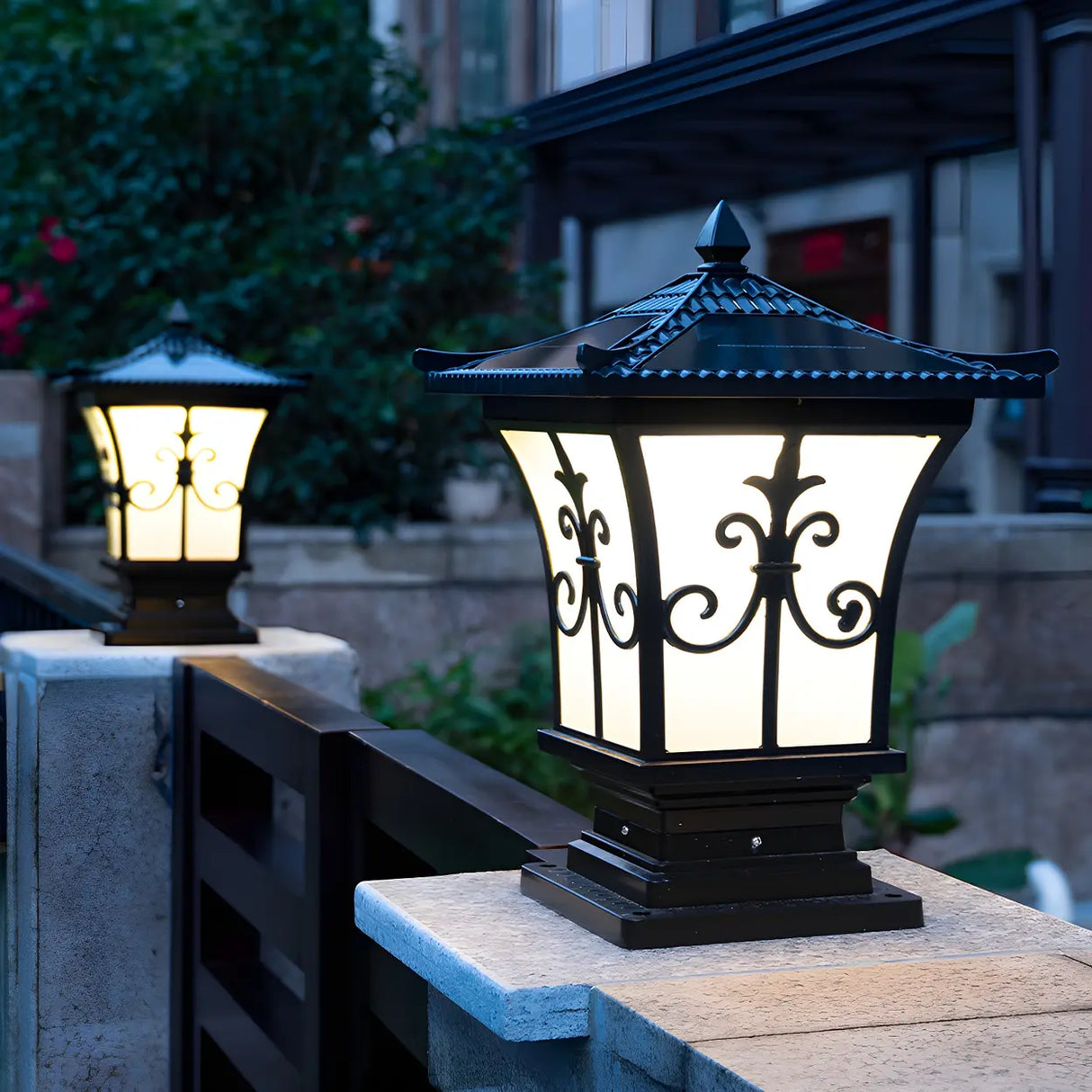 Vintage Bronze Carved Lantern Metal Garden Outdoor Lamp Image - 3
