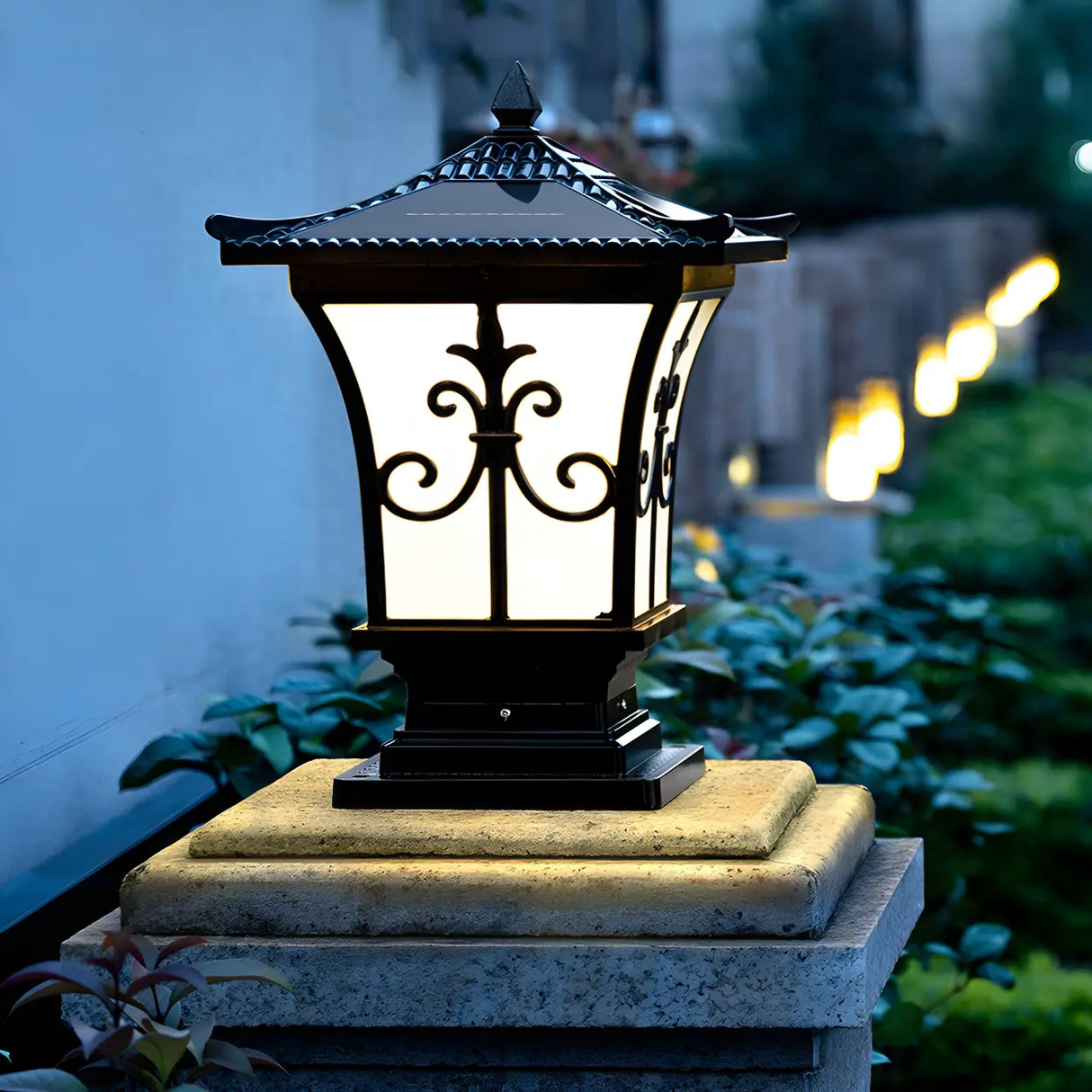 Vintage Bronze Carved Lantern Metal Garden Outdoor Lamp Image - 4