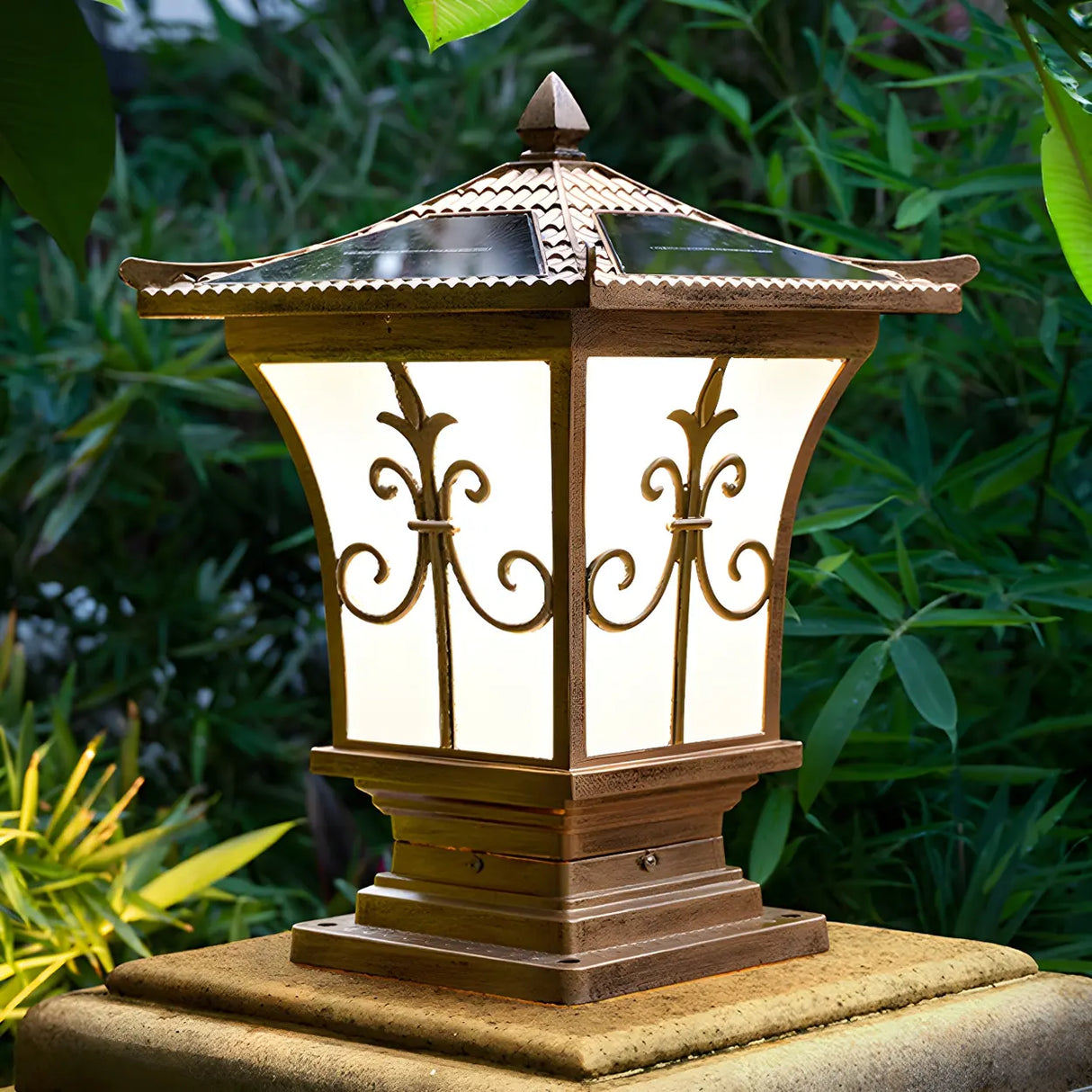 Vintage Bronze Carved Lantern Metal Garden Outdoor Lamp Image - 6
