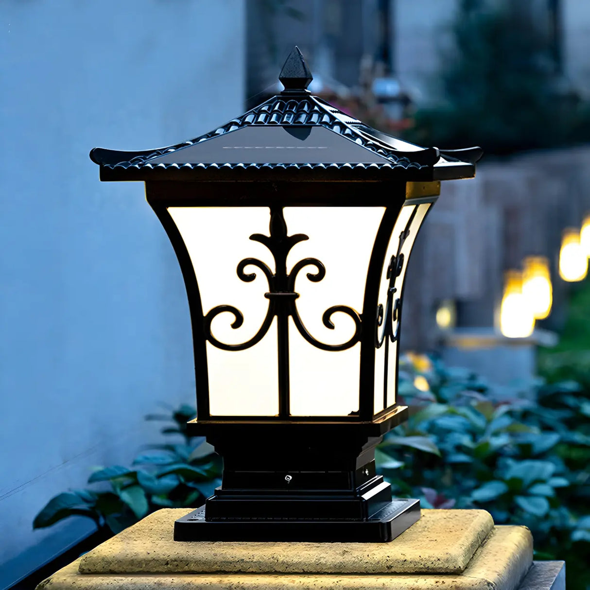 Vintage Bronze Carved Lantern Metal Garden Outdoor Lamp Image - 7