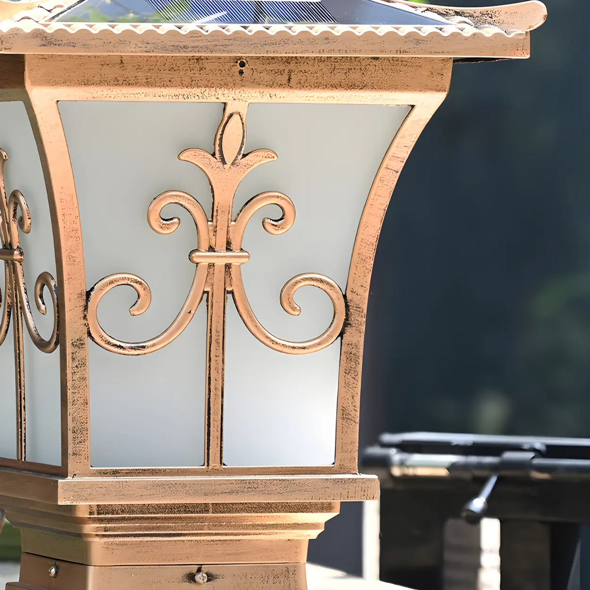 Vintage Bronze Carved Lantern Metal Garden Outdoor Lamp Image - 8