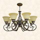 Vintage Bronze Chain Curved Arms Matte Glass Chandelier Image - 11