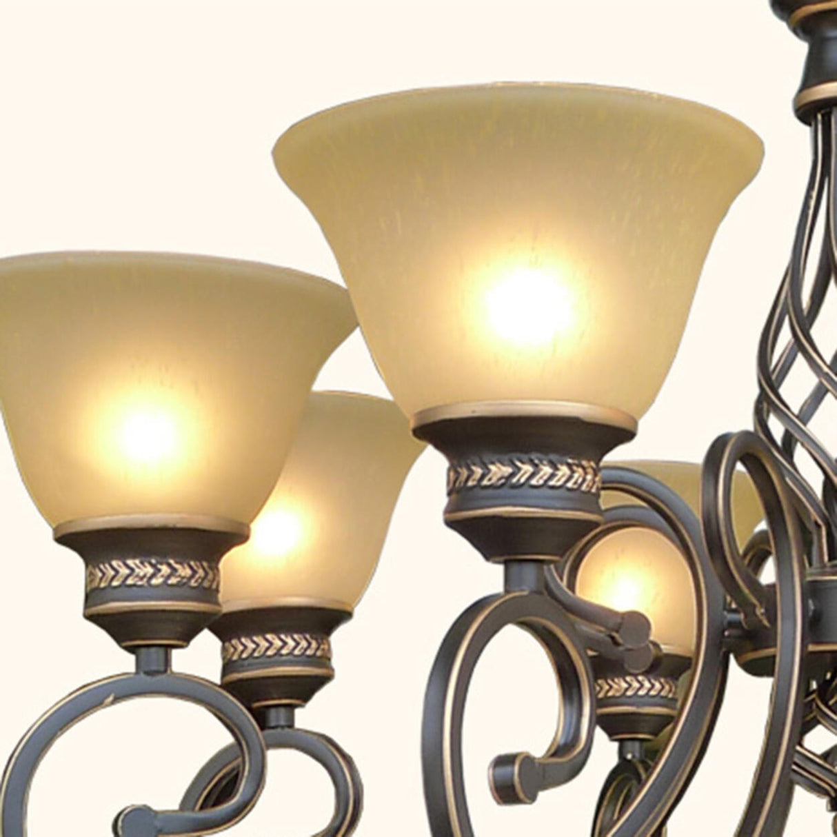 Vintage Bronze Chain Curved Arms Matte Glass Chandelier Image - 13