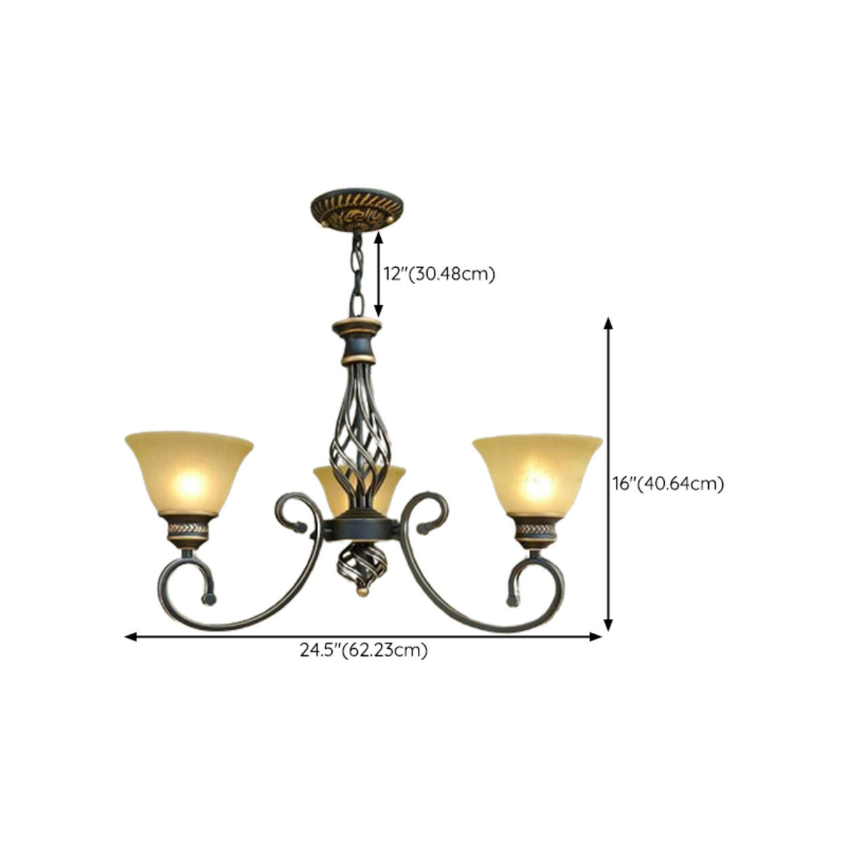 Vintage Bronze Chain Curved Arms Matte Glass Chandelier 