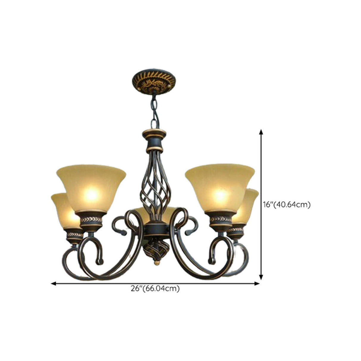 Vintage Bronze Chain Curved Arms Matte Glass Chandelier Image - 16