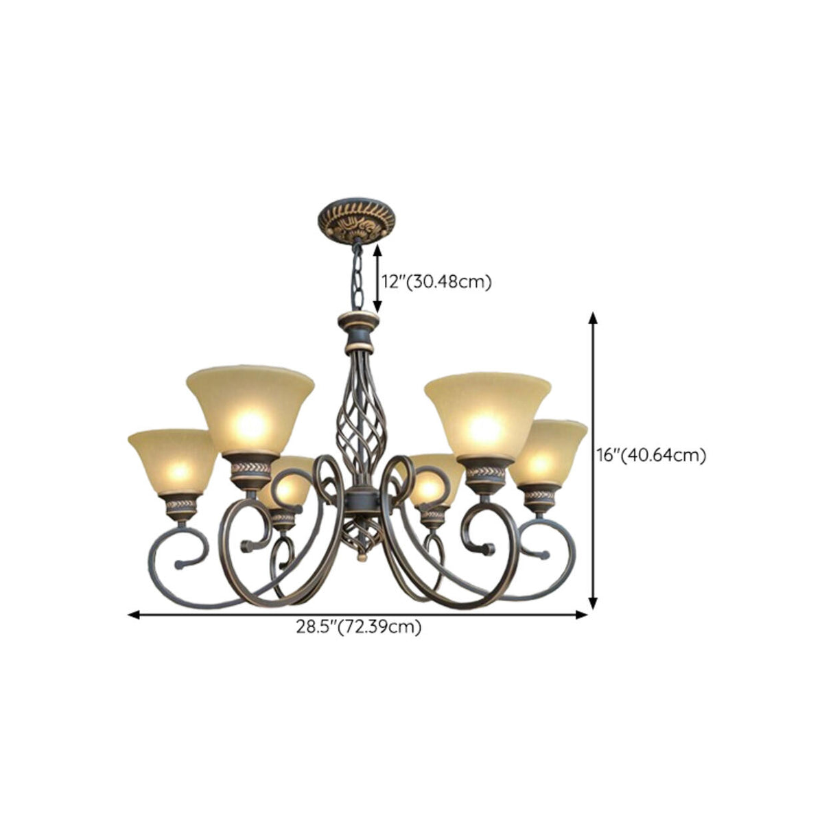 Vintage Bronze Chain Curved Arms Matte Glass Chandelier Image - 17