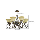 Vintage Bronze Chain Curved Arms Matte Glass Chandelier Image - 18